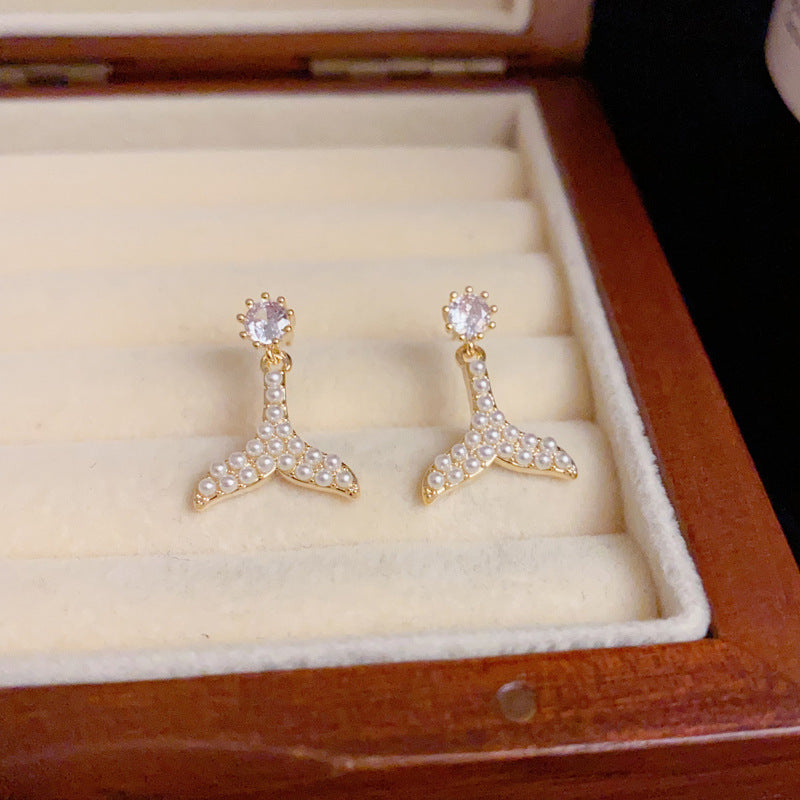 14K Gold-Plated Pearl Mermaid Tail Earrings– Elegant Minimalist Design