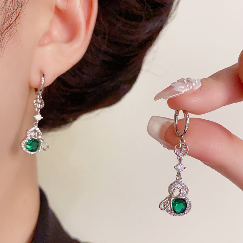 Elegant Zircon Gourd & Bow Tassel Earrings – Floral Design