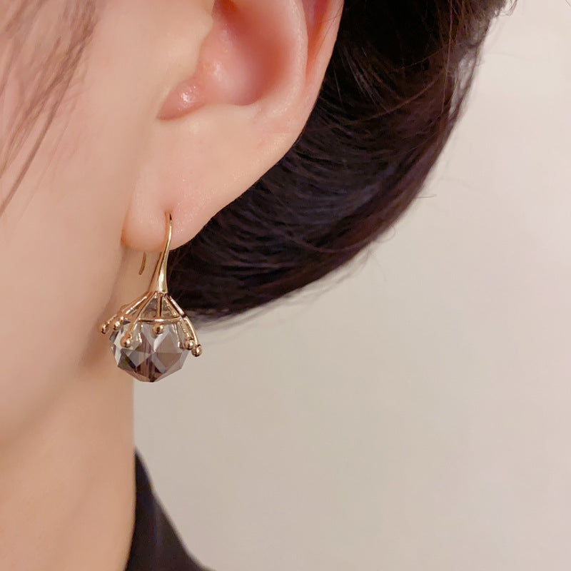 Luxury Smoky Grey Crystal Claw Drop Earrings – Minimalist Design