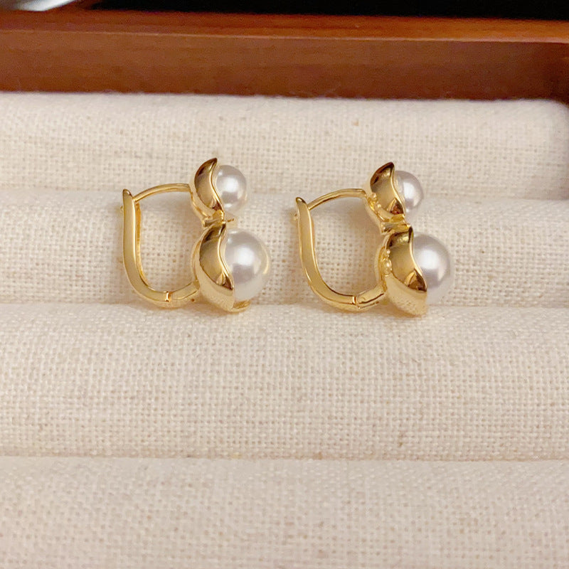 14K Gold-Plated Pearl Hoop Earrings - Elegant & Minimalist Design