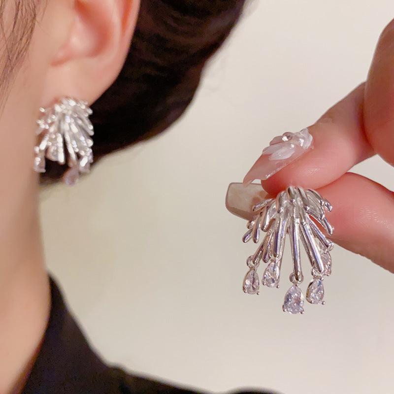 Elegant Metal Firework Zircon Teardrop Earrings – Geometric Design