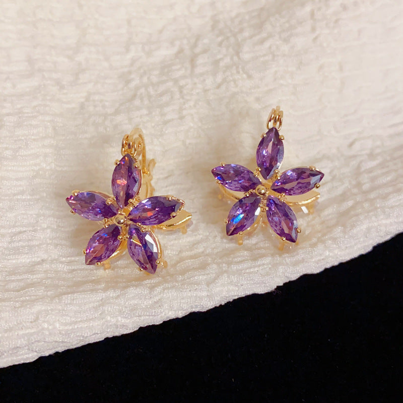 Elegant Zircon Double-Sided Petal Hoop Earrings – Minimalist Design