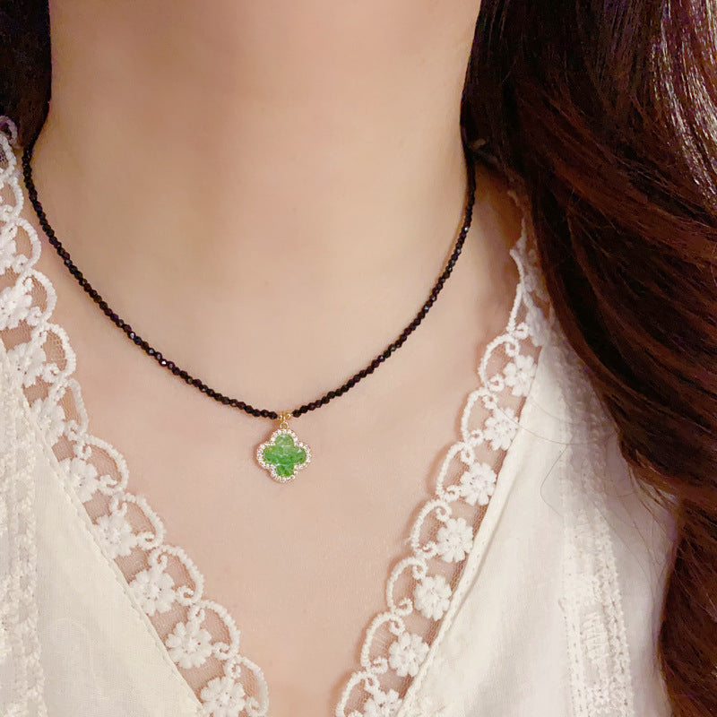 Purple Crystal Clover Black Crystal Necklace - Chic Design