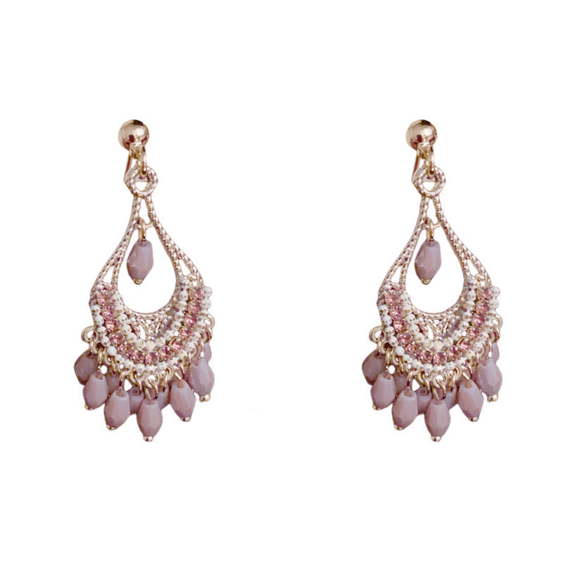Luxury Teardrop Beaded Tassel Drop Gold Earrings – Elegant Design