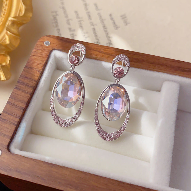 Elegant Zircon Crystal Oval Drop Earrings – Geometric Design