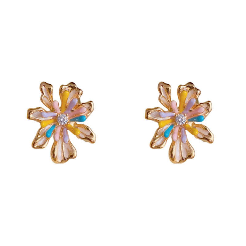 Elegant Colorful Enamel 18K Gold Firework Stud Earrings– Floral Design