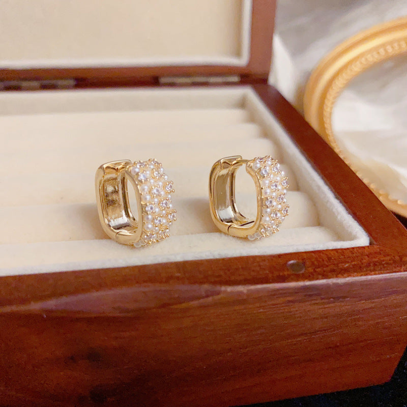 Luxury Zircon & Pearl Geometric Ear Cuff Earrings – Elegant Design