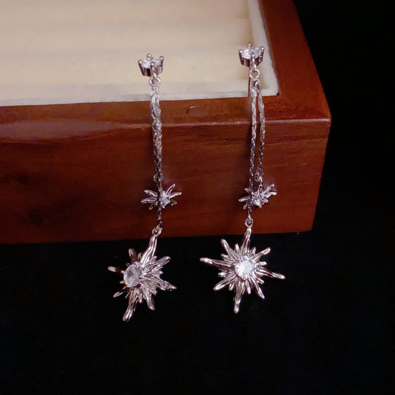 14K Gold Zircon Star Tassel Drop Earring - Chic Elegance Design