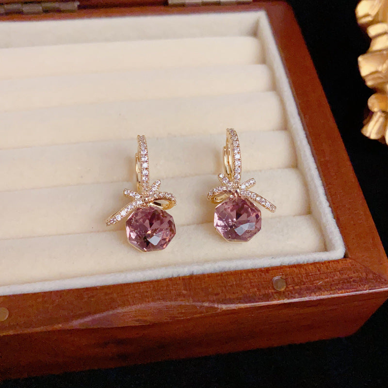 Luxury Zircon Bow & Square Diamond Ear Cuff Earrings – Elegant Design