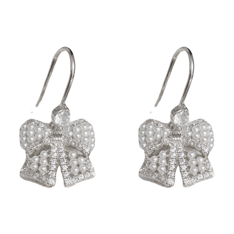 14K Gold-Plated Pearl Bowknot Hook Earrings – Elegant Chic Design