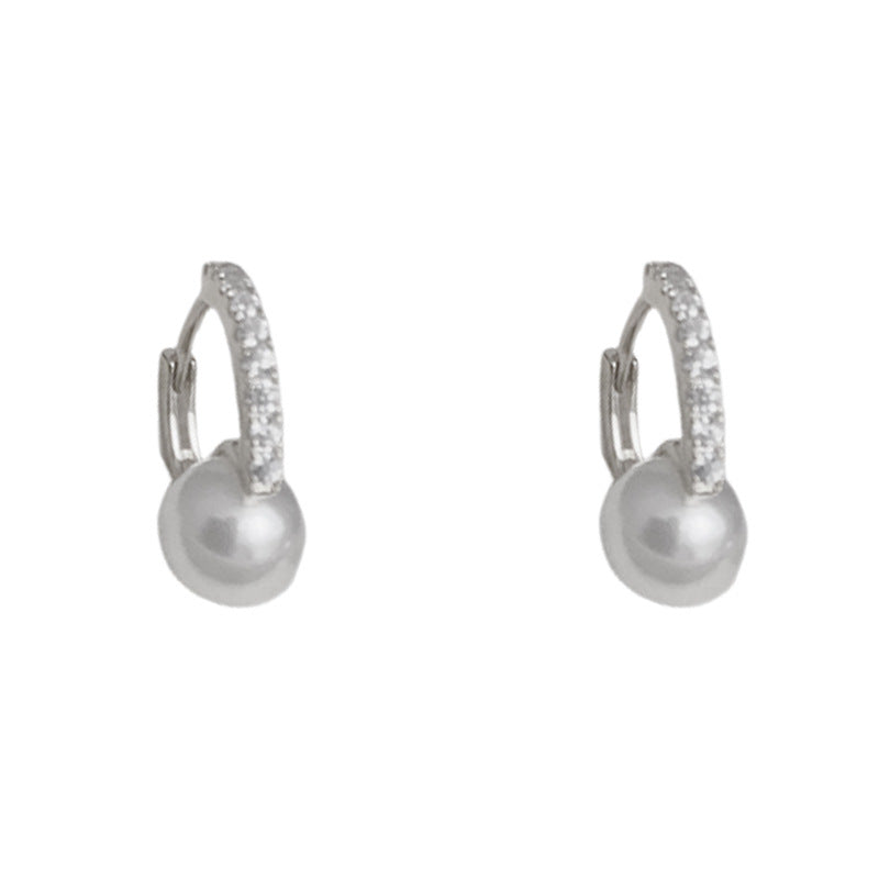 14K Gold Pearl & Zircon Hoop Earrings – Minimalist Luxury Design