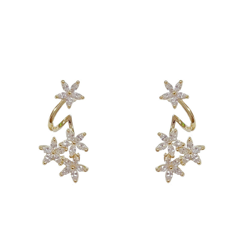 14K Gold-Plated Zircon Floral Hoop Earrings – Elegant Design