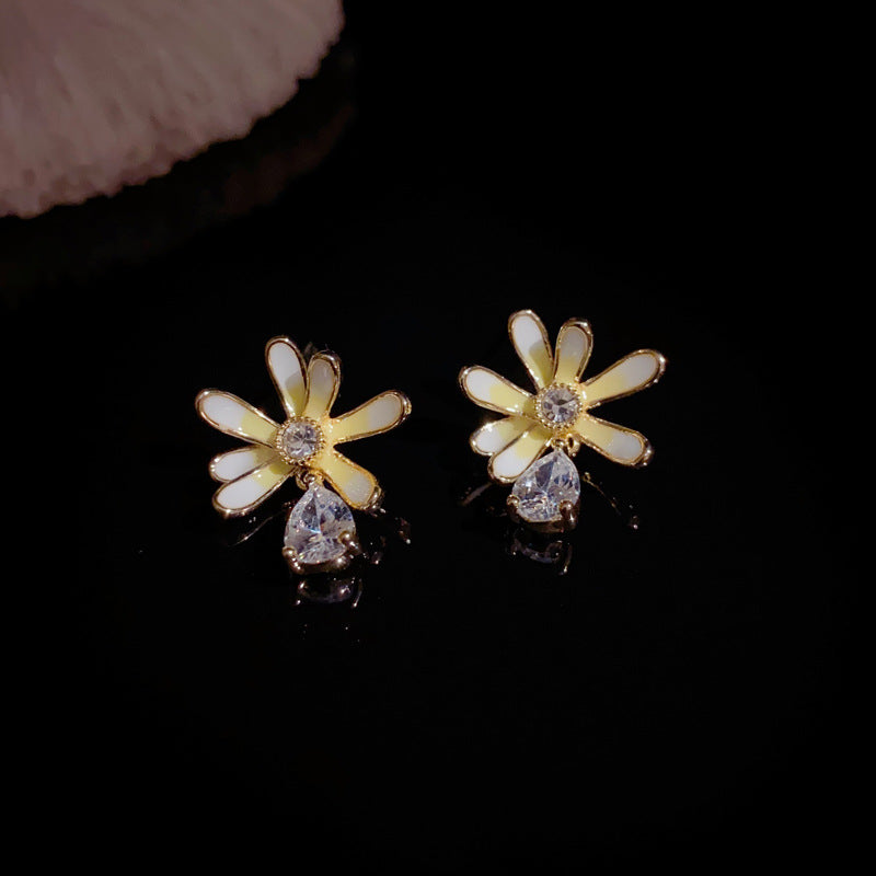 14K Gold-Plated Sweet Enamel Petal Drop Earrings – Waterdrop Design