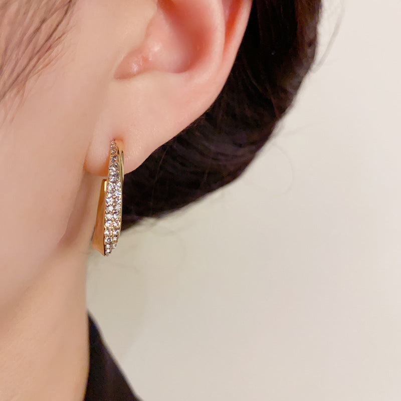 Gold & Silver Full Zircon Twisted C Earrings - Chic Minimalist Design