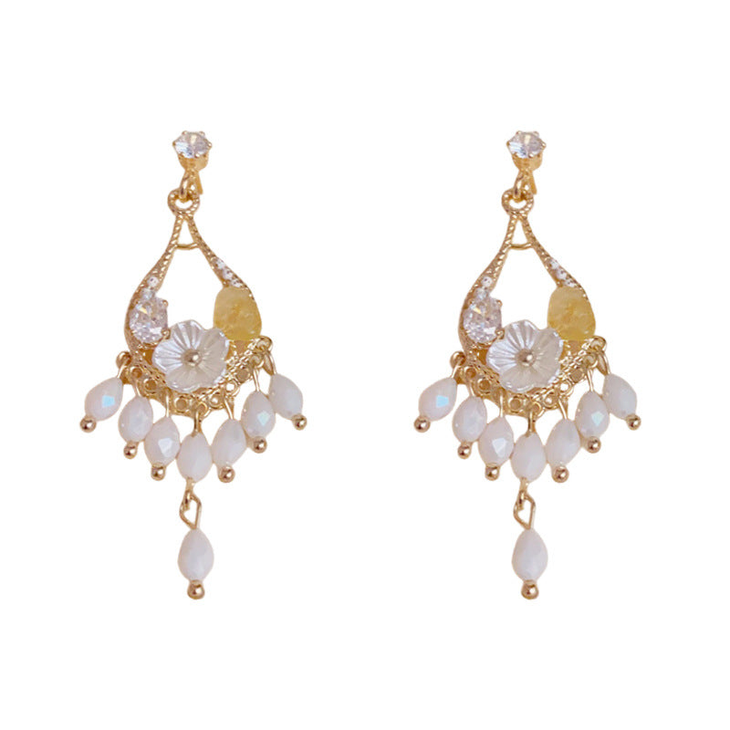 Luxury Petal Teardrop Bead Tassel Drop Earrings – Floral design