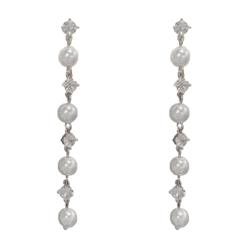 Eaioncol Geometric Long Tassel Pearl CZ Earrings Gold