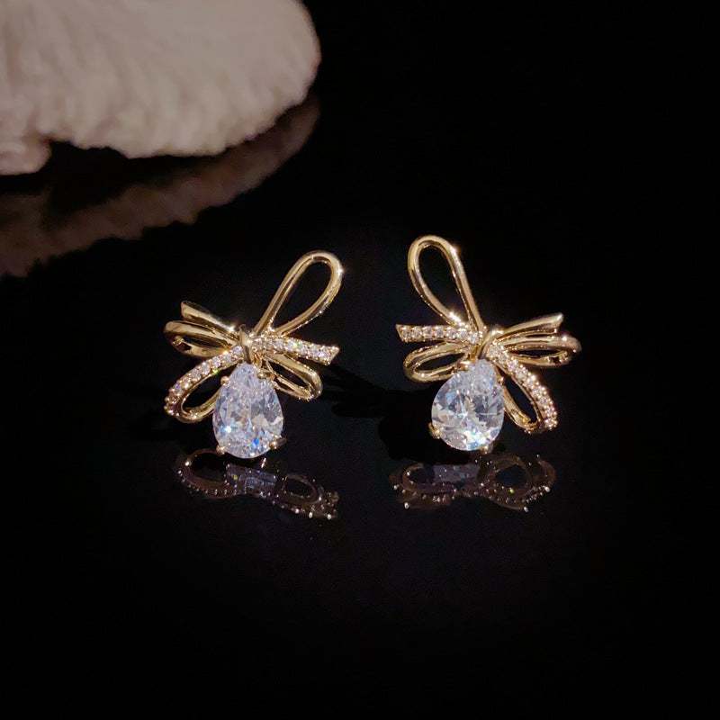 Luxury Metal 3D Bow & Droplet Earrings – Ear Dangles Elegant Design