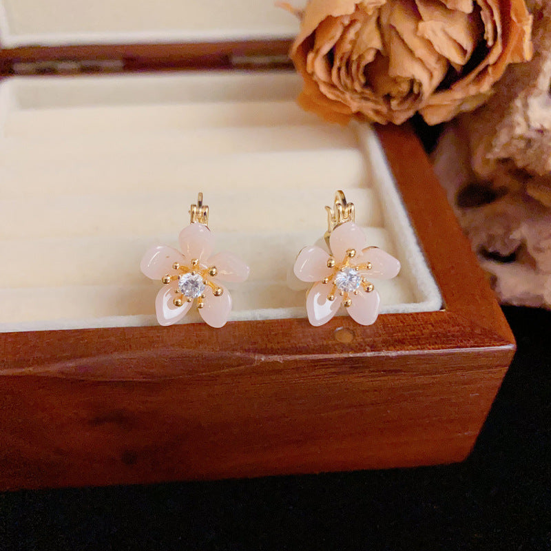 Luxury Double-Side Zircon Flower Gold Earrings – Elegant Floral Design