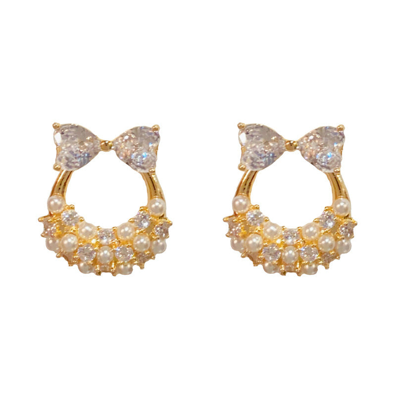 14K Gold-Plated Bow Pearl Hoop Stud Earrings – Sweet Minimalist Design