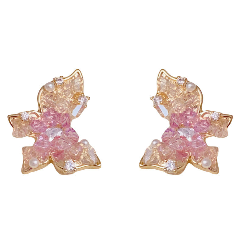 Minimalist Gradient Crystal Butterfly Stud Earrings–S925 Silver Needle