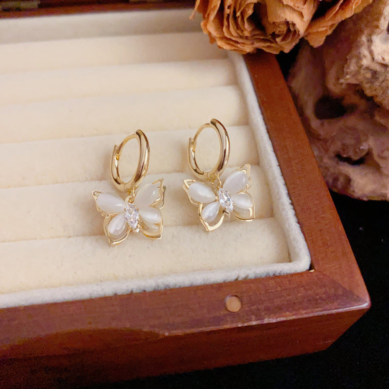 Luxury Zircon Butterfly Drop Earrings – Animal-Inspired Design