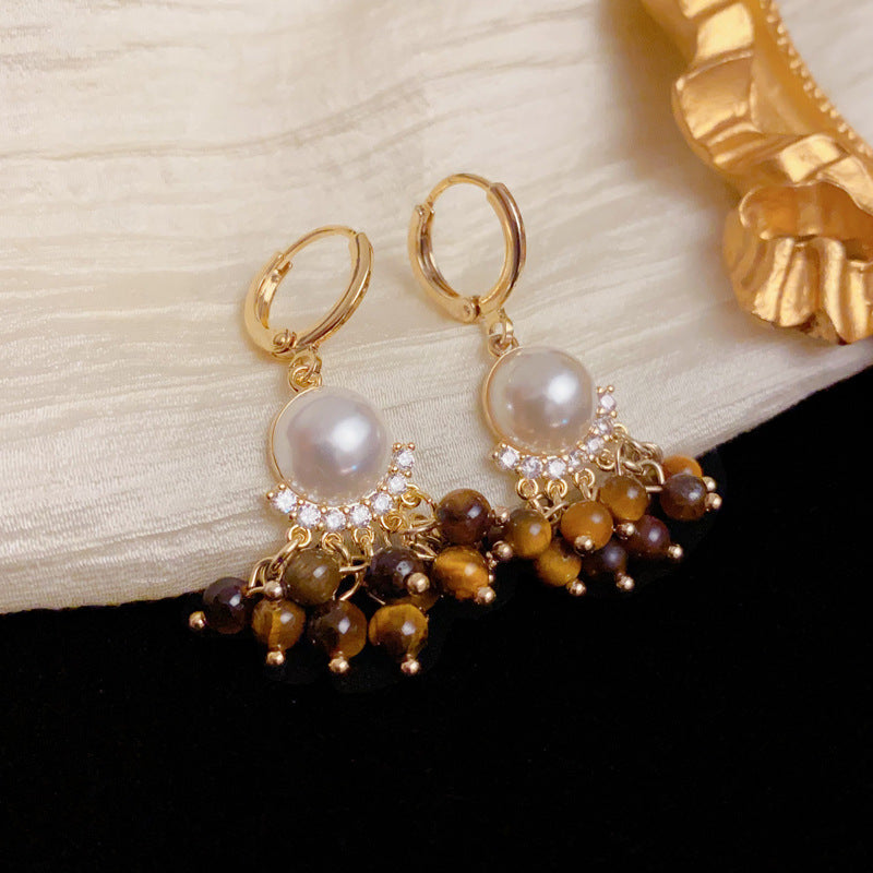 Elegant Round Pearl Beaded Tassel Ear Cuff Earrings – Geometric Design