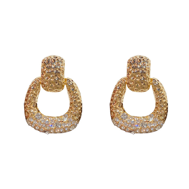 14K Gold-Plated Metal Diamond-Studded Square Earrings - Retro Elegance