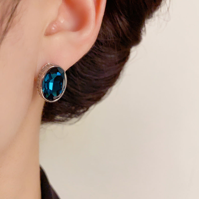 S925 Plated Geometric Oval Earrings - Purple/Blue Minimalist Style