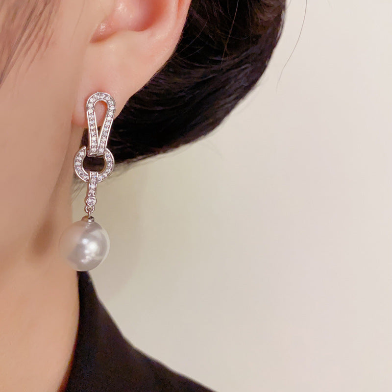 Luxury Zircon Geometric Pearl Tassel Drop Earrings – Elegant Design