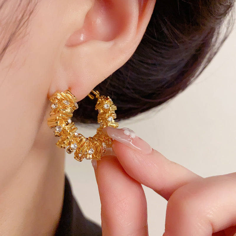 Luxury Full-Zircon Orbit Metal Hoop Earrings – Elegant Design