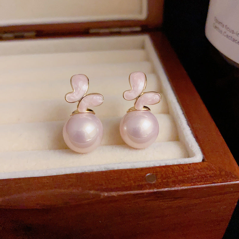 14K Gold Enamel Butterfly Pearl Huggie Earrings – Sweet & Chic Design