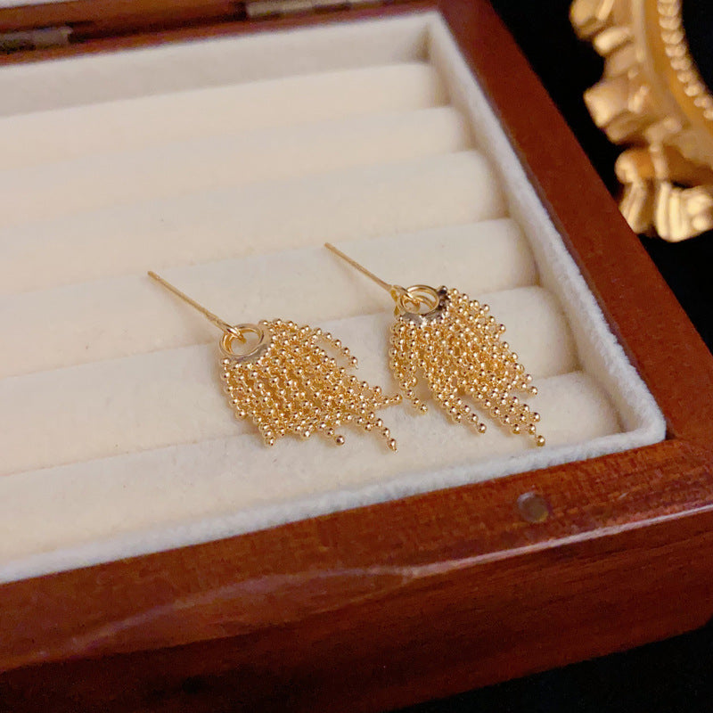 Luxury Metal Bead Tassel Drop Earrings – Elegant Geometric Design