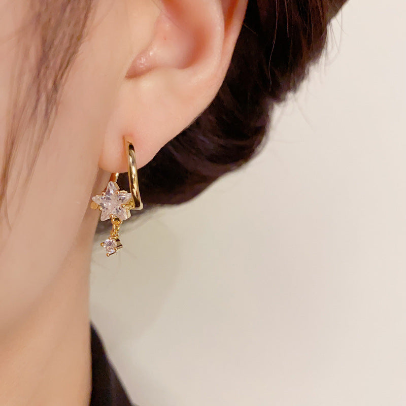 14K Gold-Plated Diamond-Studded Star Tassel Earring - Elegant Design