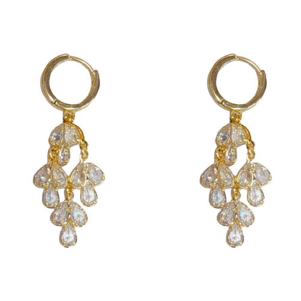 Eaioncol Leaf CZ Tassel Earrings 14K Gold & Silver Plated
