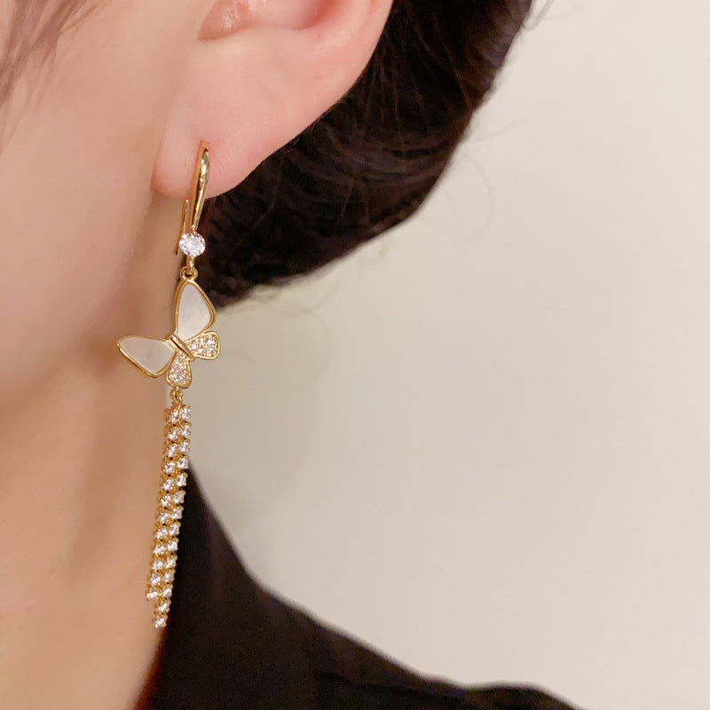14K Gold-Plated Shell Butterfly Tassel Earrings - Chic Elegance Design