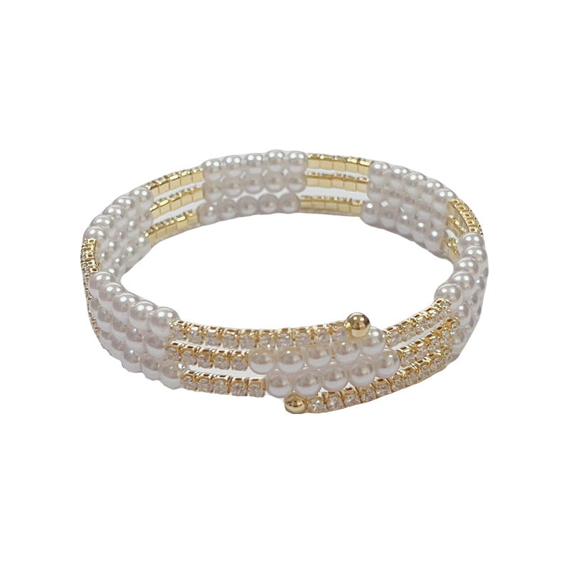 14K Gold-Plated Pearl Elastic Layered Bracelet – Chic Luxury Style