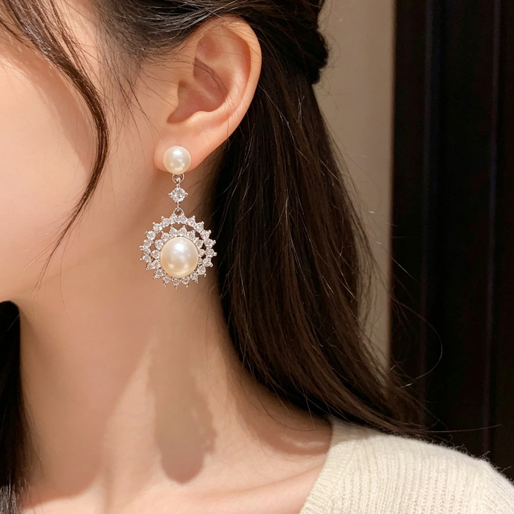 Eaioncol Sunflower CZ Pearl Earrings 14K Gold & Silver Plated