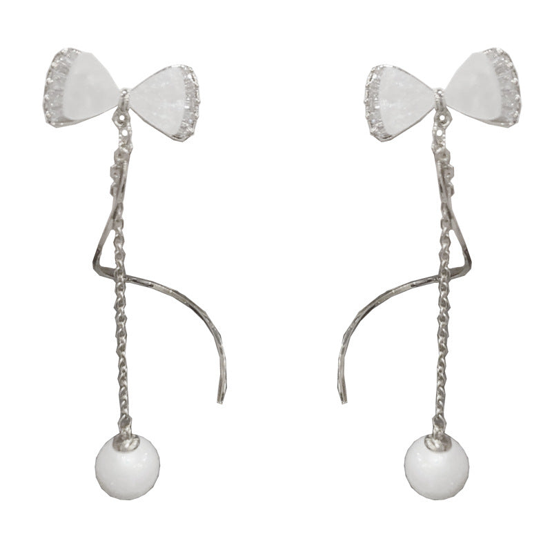 14K Gold-Plated Butterfly Knot Pearl Tassel Earrings – Elegant Design