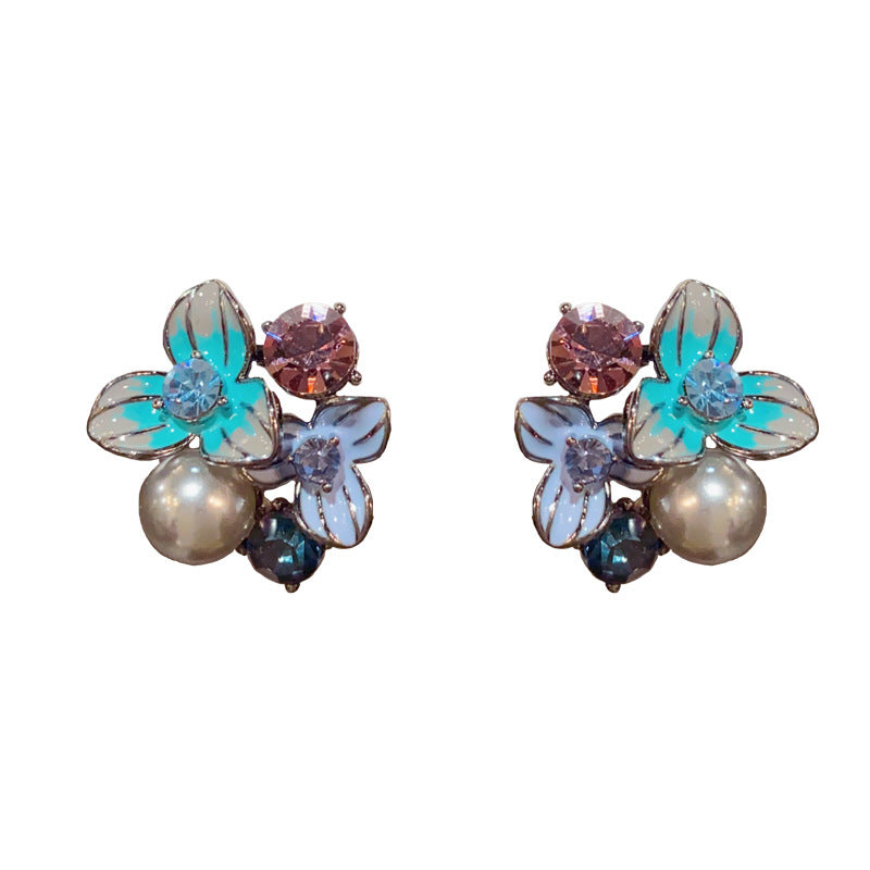 S925 Silver Gradient Petal Pearl Earrings - Vintage Minimalist Design