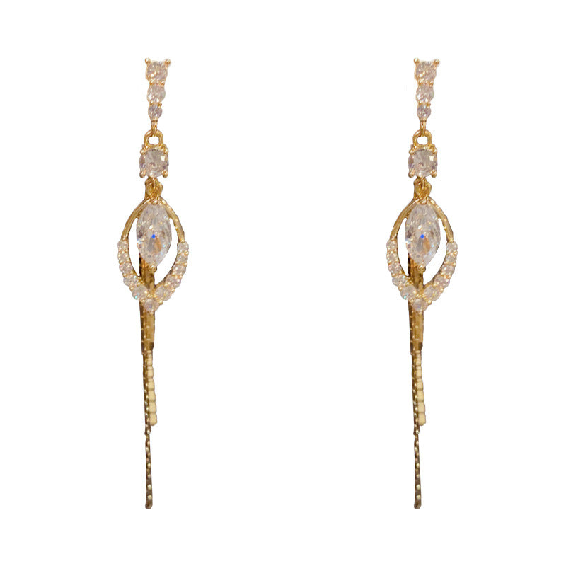 14K Gold-Plated Zircon Waterdrop Long Tassel Earrings - Elegant & Chic