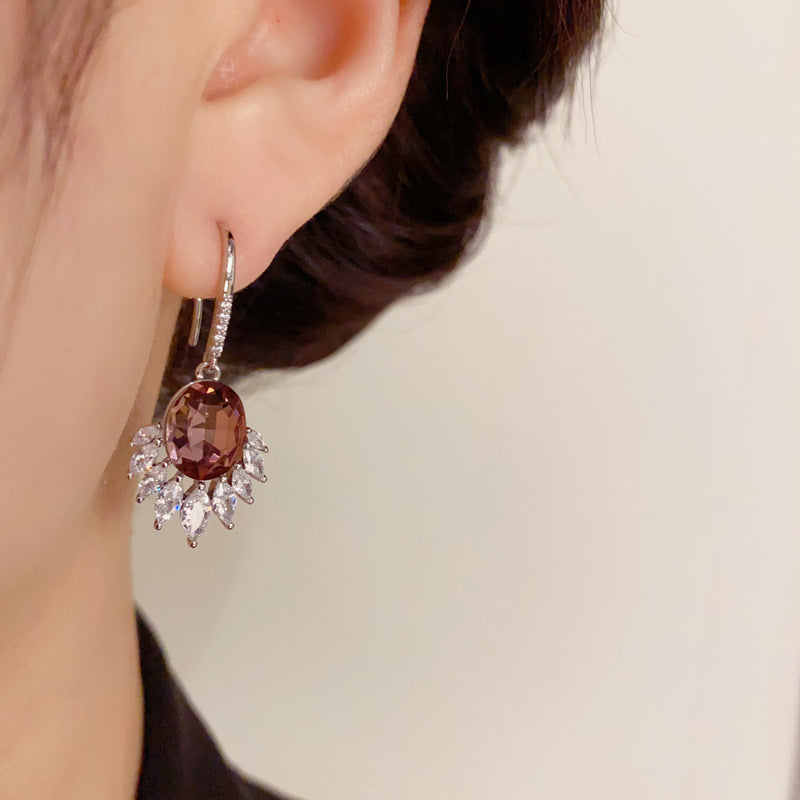 14K Gold-Plated Purple Zircon Drop Earrings - Elegant Chic Design