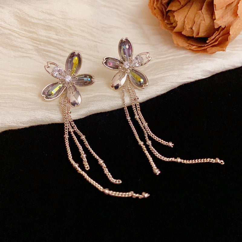 Elegant Light Coffee Gold Petal Tassel Drop Earrings – Floral Design