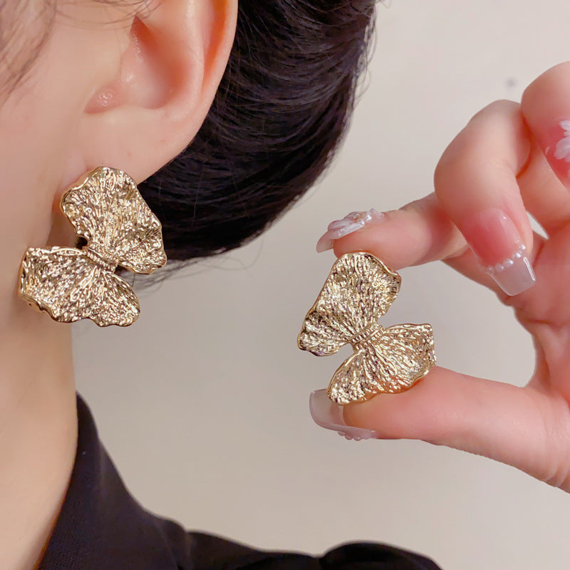 Eaioncol Textured Metal Butterfly Earrings Gold