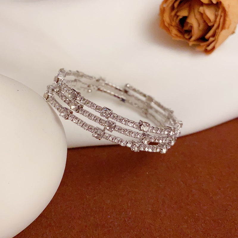 14K Luxury Multi-Layer Rhinestone Stretch Bracelet – Geometric Design