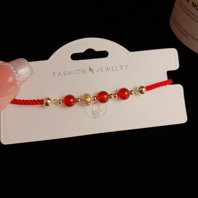 14K Gold-Plated Red Crystal Bead Bracelet - Zodiac Year Elegance