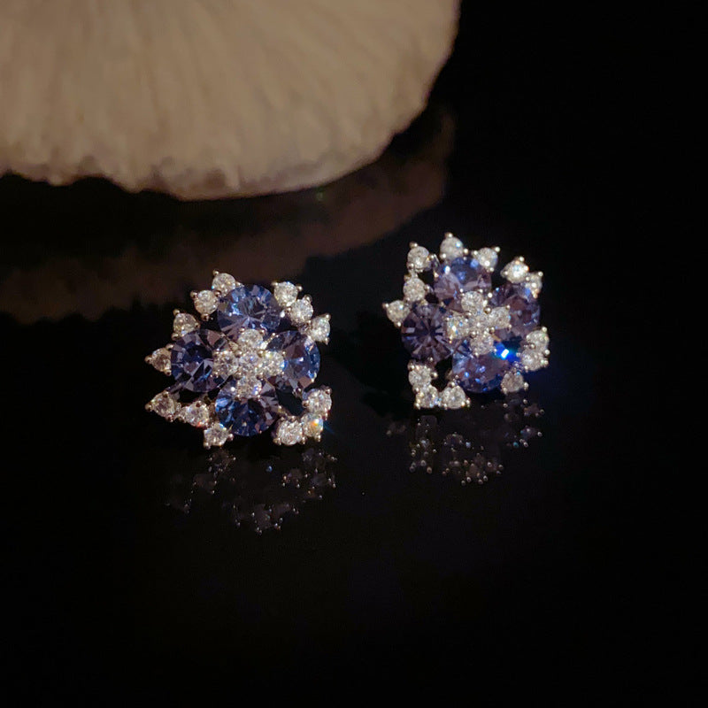 14K Gold-Plated Full Zircon Petal Earrings – Elegant Sparkling Design