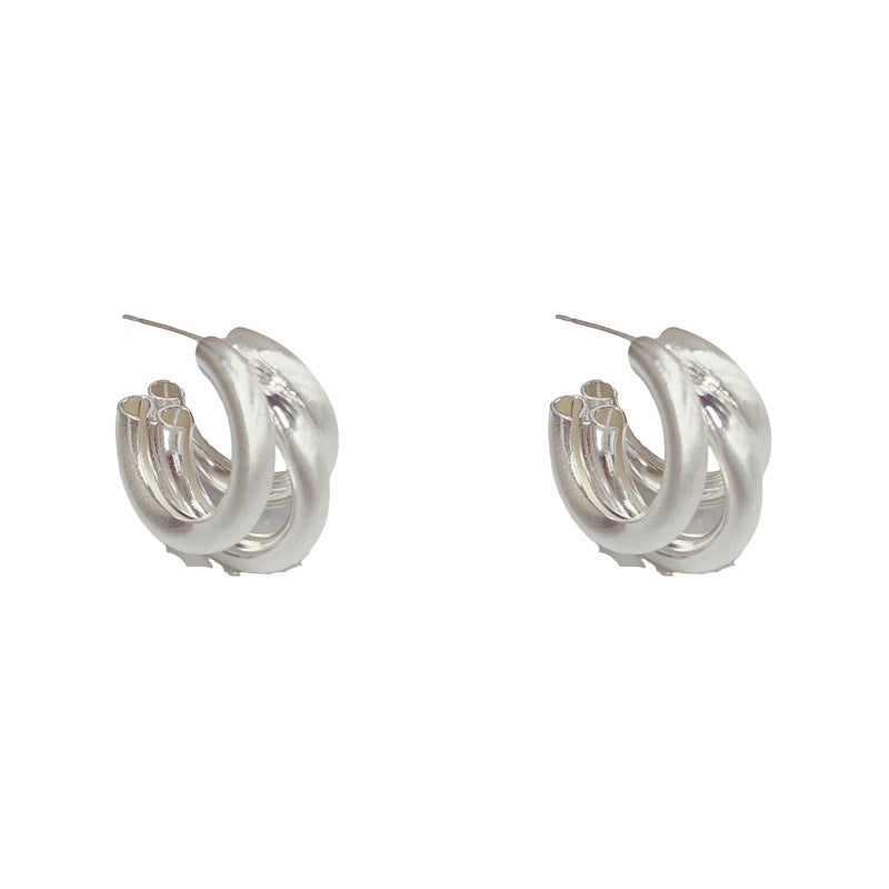 Matte Brushed Multi-Layer C-Hoop Earrings – Elegant Design
