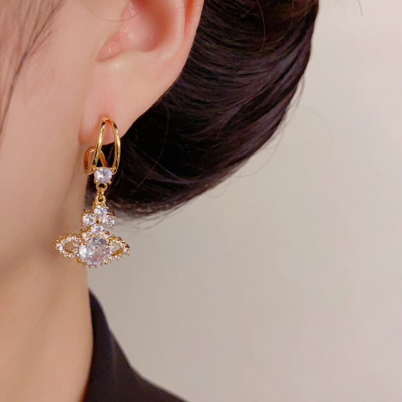 Full Pave Rhinestone Saturn Tassel Drop Earrings – Elegant Design