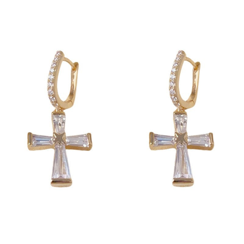 Eaioncol Cross CZ Hoop Earrings Gold Silver