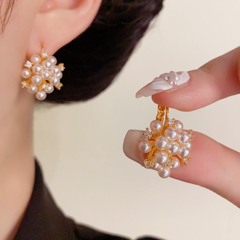18K Gold Luxury Pearl Flower Bouquet Ear Cuff Earrings – Hoops Design